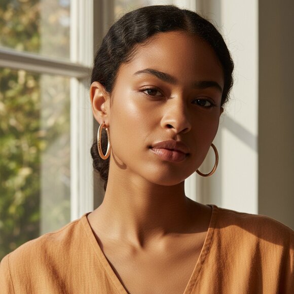 ANNE KLEIN Large Gold Hoops 60mm 2.38" Etched Textured Hoop Earrings Luxe Vibe - Picture 1 of 14